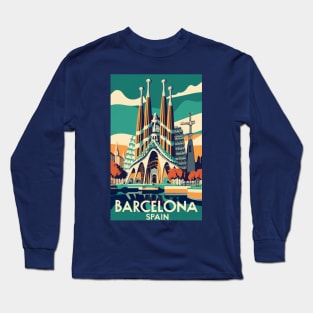 A Vintage Travel Art of Barcelona - Spain Long Sleeve T-Shirt